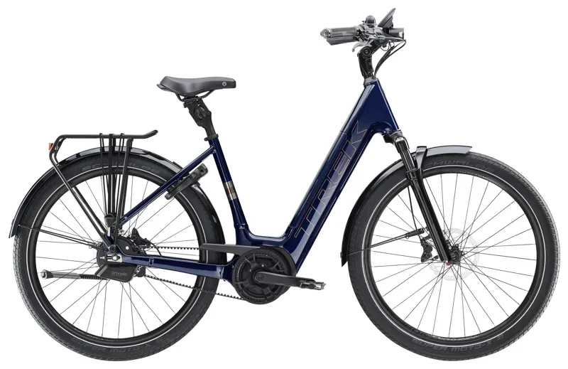 2026 Trek District+ 5 Lowstep 525w Electric City Bike in Deep Dark Blue