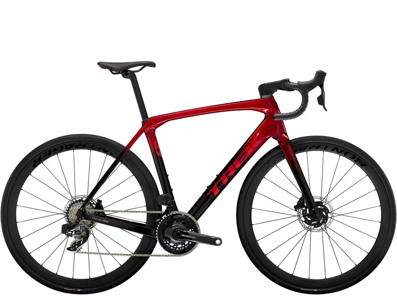 Trek Domane SLR 7 AXS Road Bike In Metallic Red Smoke to Red Carbon Smoke