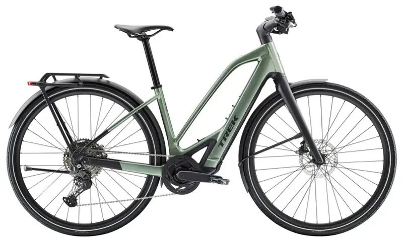 Trek FX+ 7 Midstep E-Hybrid Bike In Lichen Green Gloss