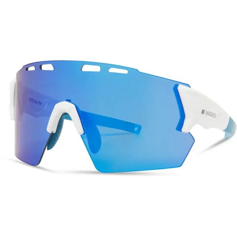 Madison Stealth Gloss White Cycling Sunglasses - Blue Mirror Lens