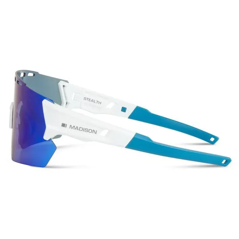 Madison Stealth Gloss White Cycling Sunglasses - Blue Mirror Lens-1