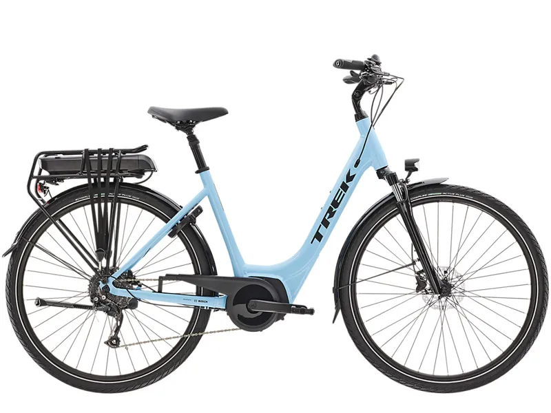 Trek Verve+ 2 Lowstep 400wh Electric Hybrid Bike in Azure Blue