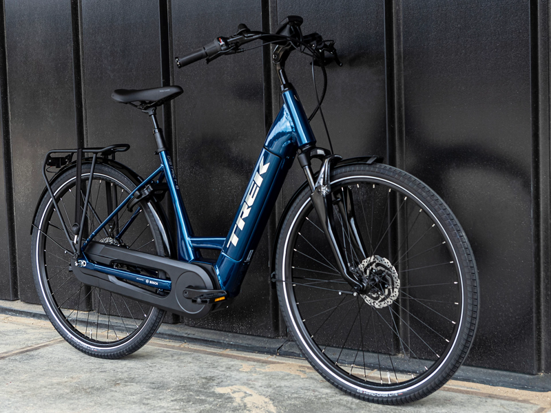 Trek District+ 8 Lowstep eHybrid Electric City Bike in Mulsanne Blue-1
