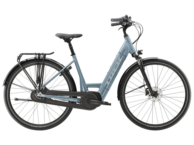 Trek District 3 Lowstep Electric City Bike in Battleship Blue