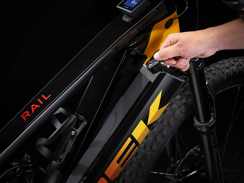Trek Rail 9.8 XT eMountain Bike in Black/Marigold to Red Fade-4