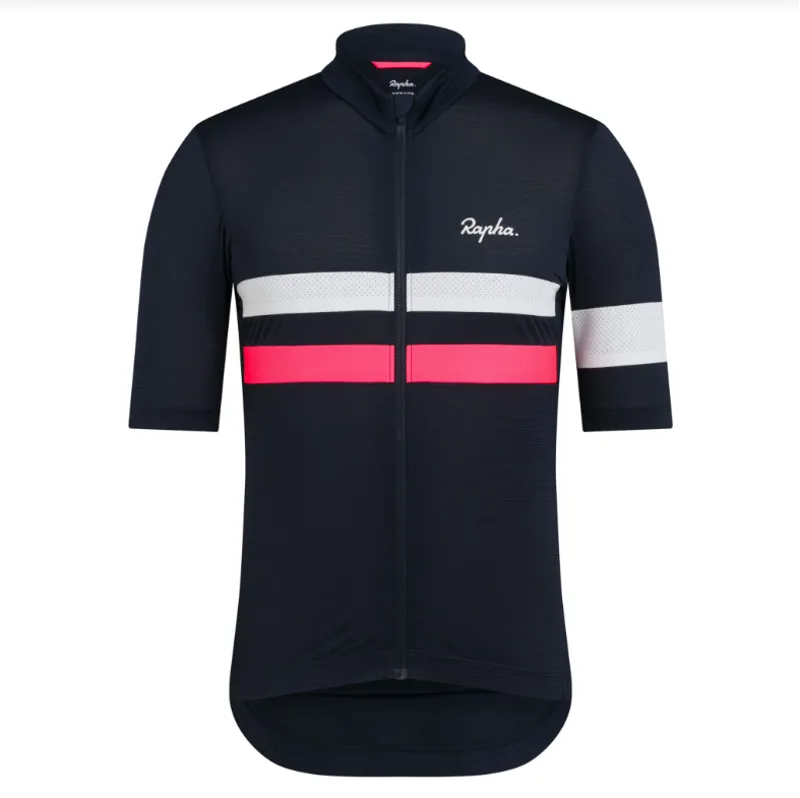 Rapha Mens Brevet Lightweight  Reflective Jersey In Navy Pink X-Large
