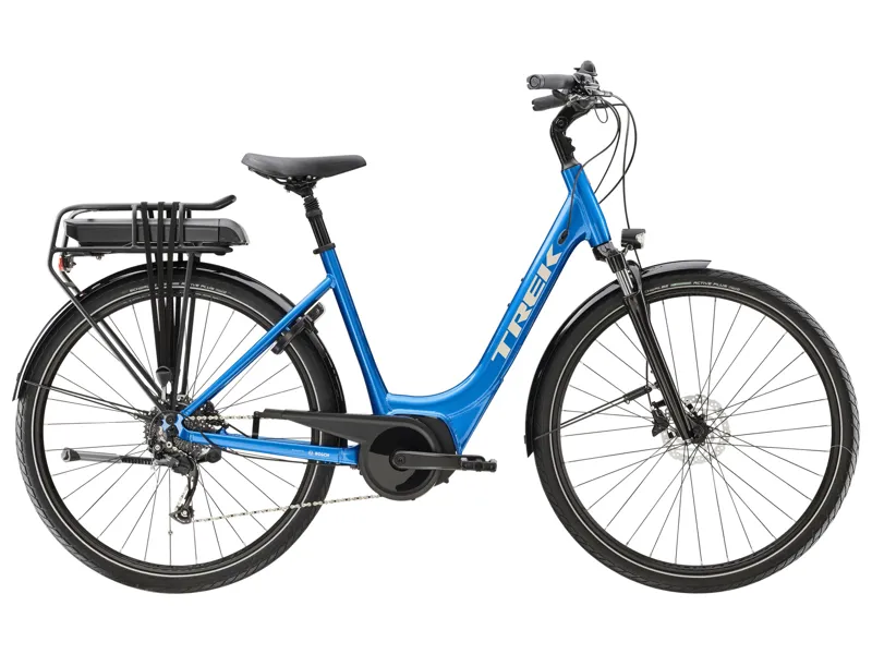 Trek Verve+ 2 Lowstep 500wh Electric Hybrid Bike in Alpine Blue