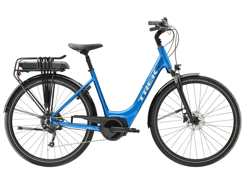 Trek Verve+ 2 Lowstep 400wh Electric Hybrid Bike in Alpine Blue