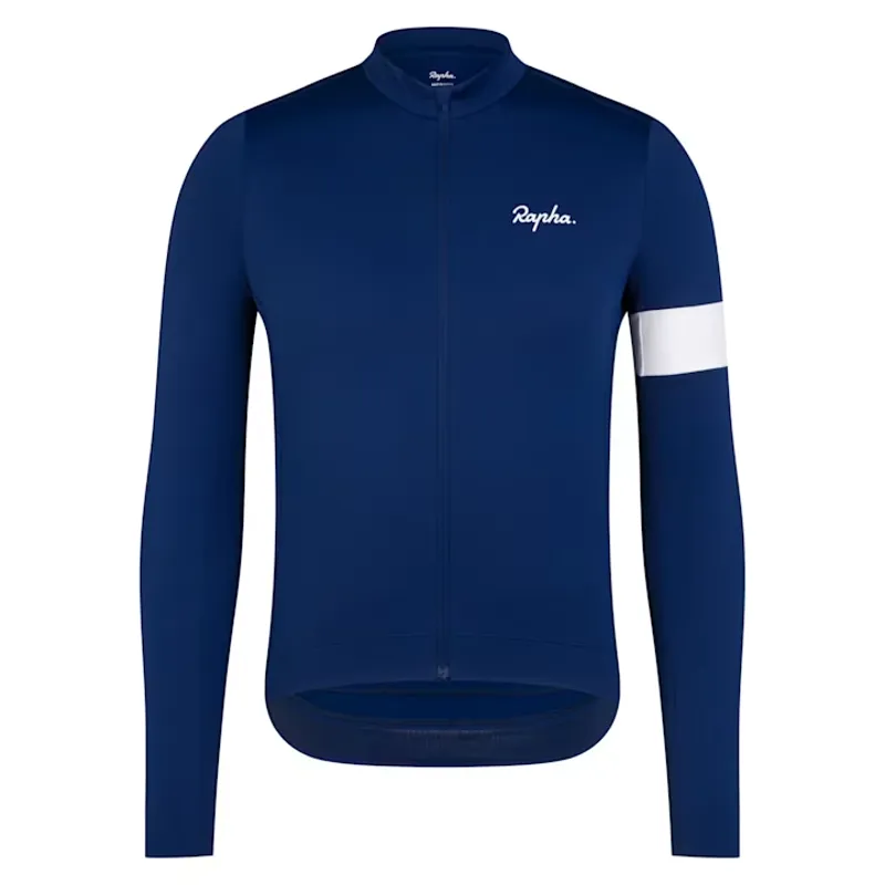 Rapha Mens Core Cycling Jersey Thermal Long Sleeve Navy Blue White