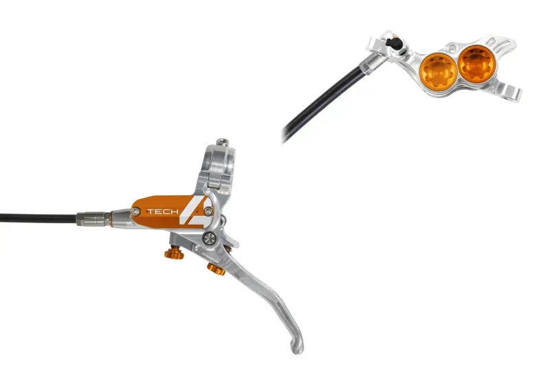 Hope Tech 4 E4 Hydraulic Disc Brake - No Rotor - Silver/Orange