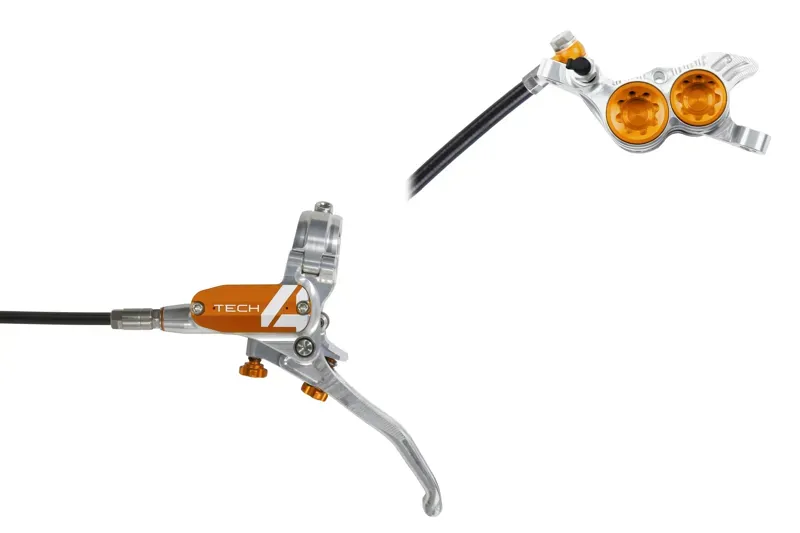 Hope Tech 4 V4 Disc Brake No Rotor - Silver/Orange