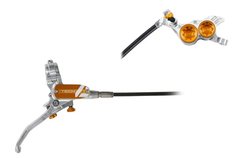 Hope Tech 4 V4 Disc Brake No Rotor - Silver/Orange-1