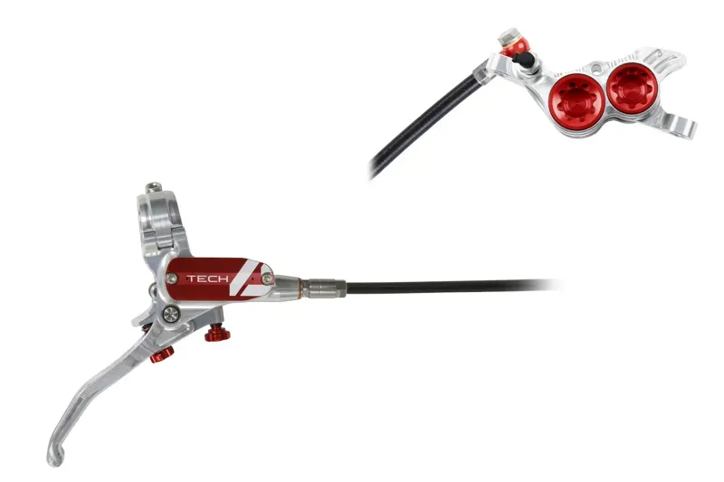 Hope Tech 4 V4 Disc Brake No Rotor - Silver/Red-1