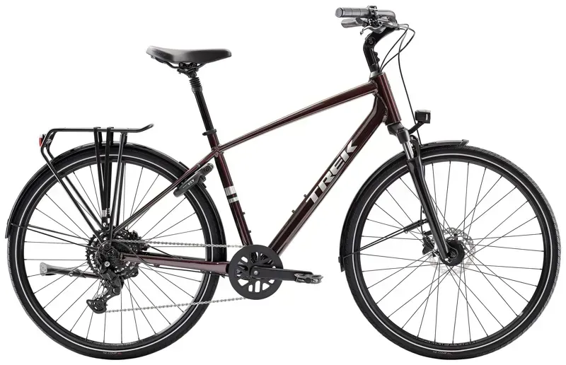 Trek Verve Equipped Hybrid Bike in Dark Carmine