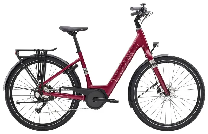 Trek Verve+ 1 Lowstep Hybrid E-Bike in Matte Rage Red